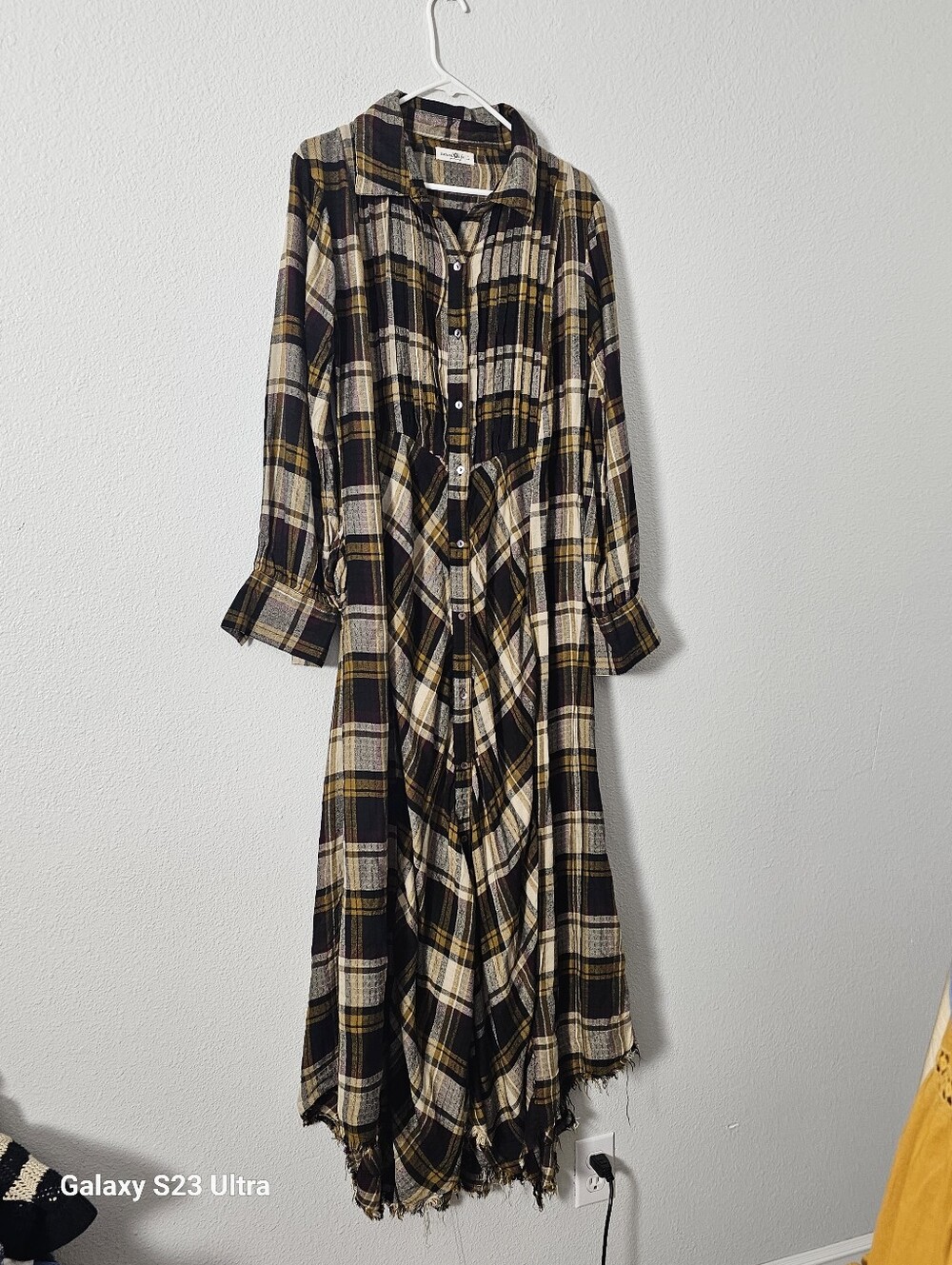 NATURAL LIFE Black and Cream Plaid Maxi Dress Sz L